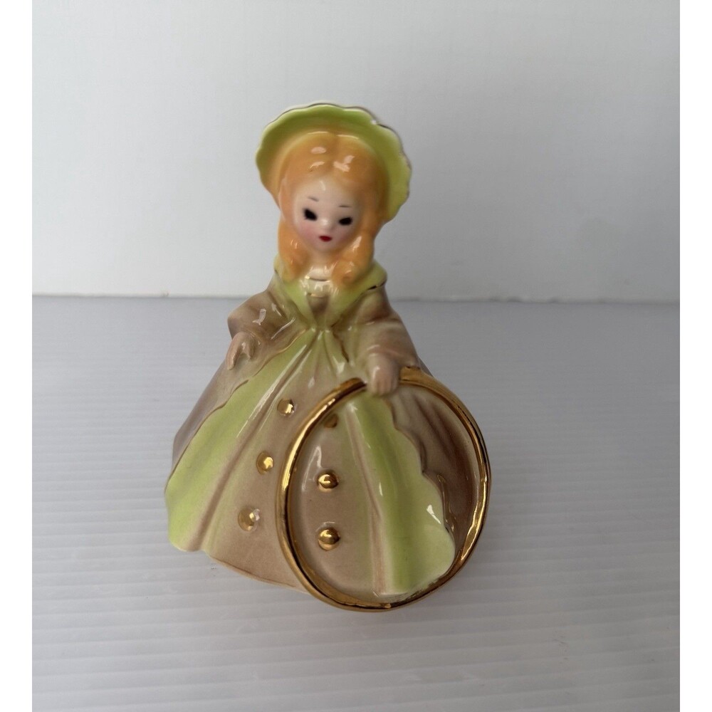 Josef Originals Little International England Girl Green Dress Gold Hoop Figurine